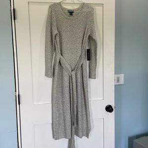 Midi length light gray sweater dress